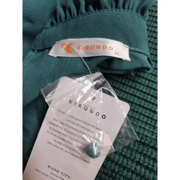 Kirundo Women's extra Large Sweater NWT Green Sheer High Collar Ruffle Preppy - Picture 16 of 16
